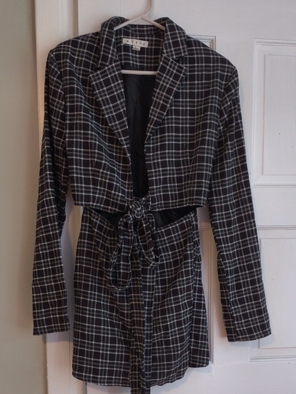 HYFVE Black & White Plaid Tie-Waist  Mini Dress